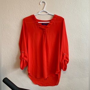 APT. 9 Red Silky Style Blouse Long Sleeve Size Small Red